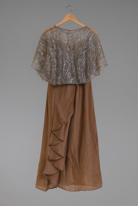 Dhotti set with heavy georgette neck sharg