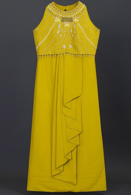 Silk dhoti set with off shoulder blouse