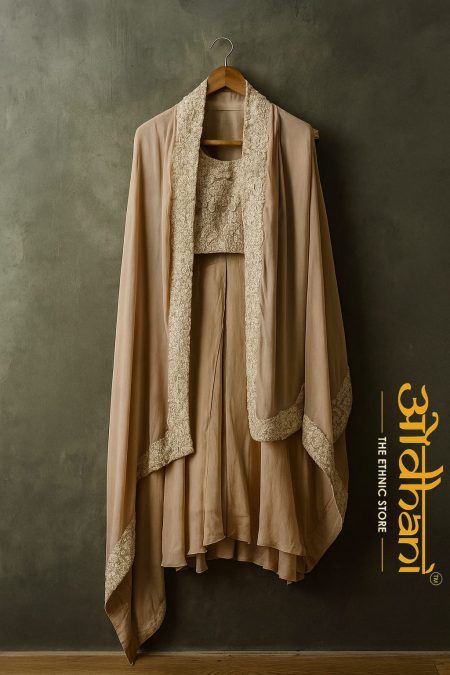 Chiffon fabric jacket with plazo set